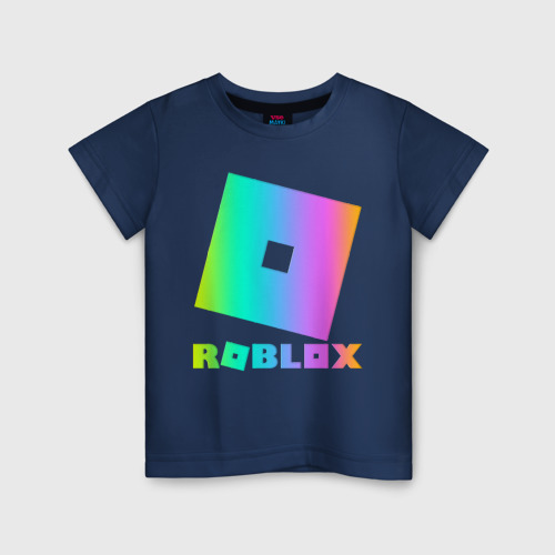 Светящаяся детская футболка с принтом Roblox неоновый градиент, вид спереди №1