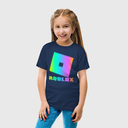 Светящаяся футболка с принтом Roblox неоновый градиент для любого человека, вид спереди №3. Цвет основы: темно-синий