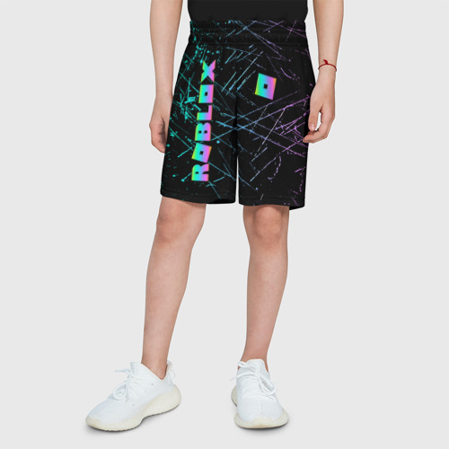 Детские спортивные шорты 3D Roblox неоновый логотип, цвет 3D печать - фото 4