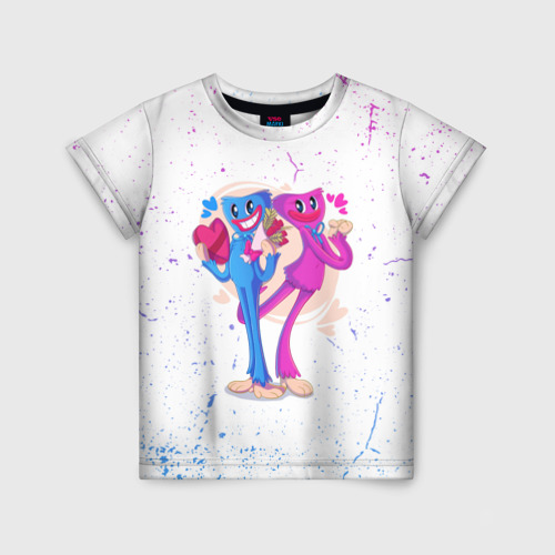 Детская футболка с принтом Влюбленные Хагги Вагги и Кисси Мисси, вид спереди №1