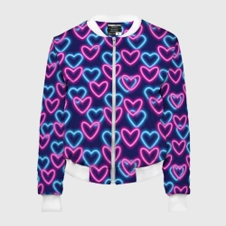 Женский бомбер 3D Неоновые сердца, паттерн