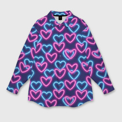 Женская рубашка oversize 3D Неоновые сердца, паттерн