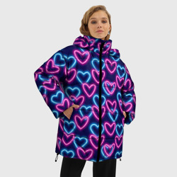 Женская зимняя куртка Oversize Неоновые сердца, паттерн - фото 2