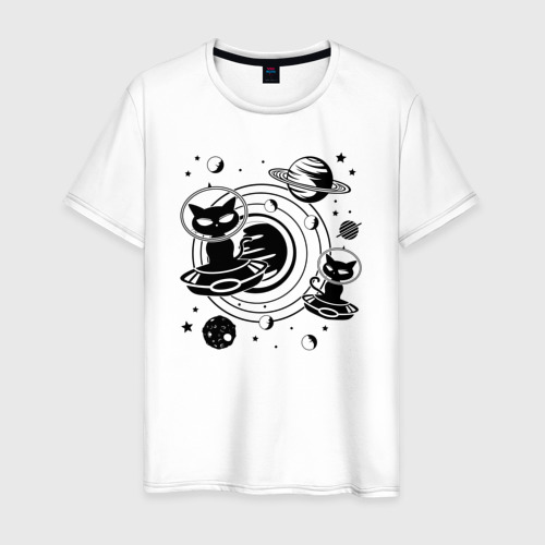 Мужская футболка из хлопка с принтом Коты пришельцы в космосе, вид спереди №1