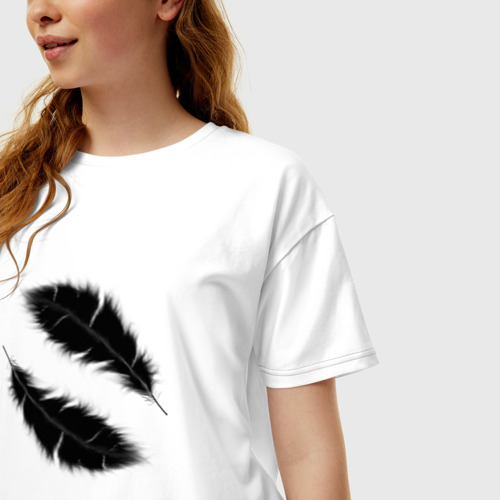 Женская футболка хлопок Oversize Перья из дыма, цвет белый - фото 3