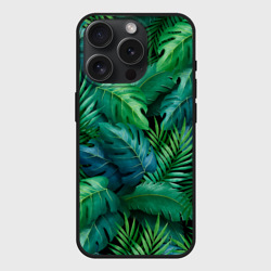 Чехол силиконовый для Apple iPhone 15 Pro матовый Green Plants pattern