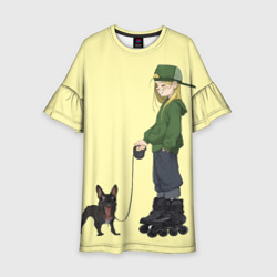 Детское платье 3D Девочка и собака-улыбака