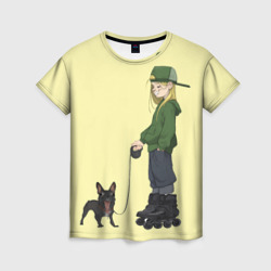 Женская футболка 3D Девочка и собака-улыбака