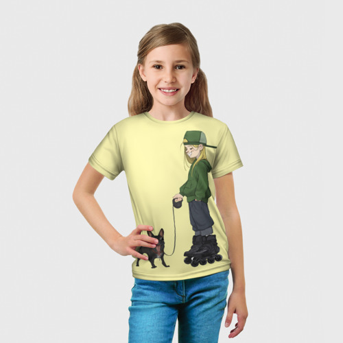 Детская футболка 3D Девочка и собака-улыбака, цвет 3D печать - фото 5
