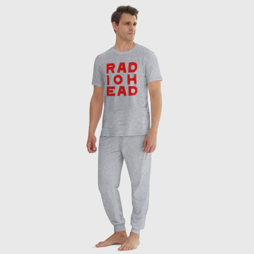 Мужская пижама хлопок Radiohead большое красное лого, цвет меланж - фото 5