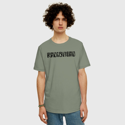 Мужская футболка хлопок Oversize Radiohead черное лого, цвет авокадо - фото 3