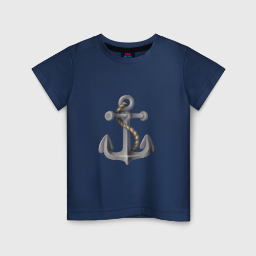 Детская футболка хлопок Рисунок якорь, цвет темно-синий