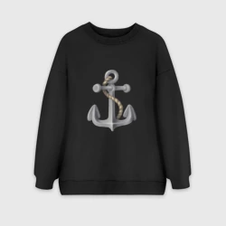 Женский свитшот oversize без начеса хлопок Рисунок якорь