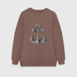 Женский свитшот oversize без начеса хлопок Рисунок якорь