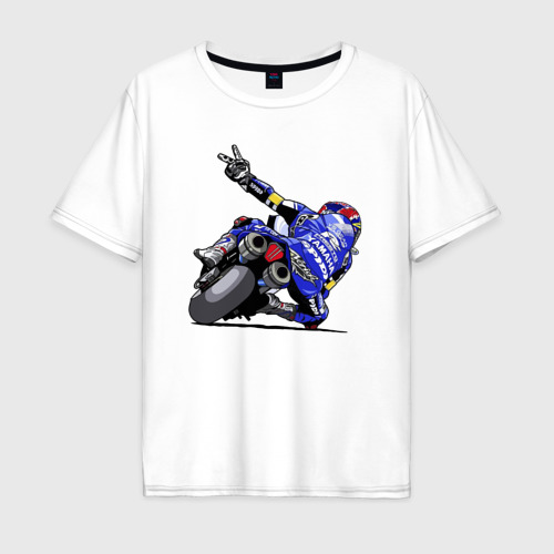 Мужская футболка оверсайз из хлопка с принтом Yamaha racing team Racer, вид спереди №1