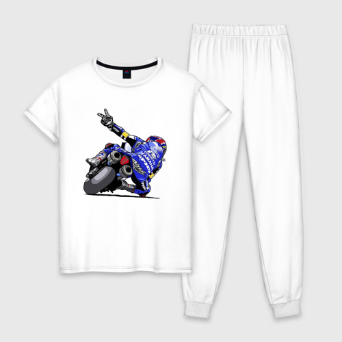 Женская пижама хлопок с принтом Yamaha racing team / Racer, вид спереди #2