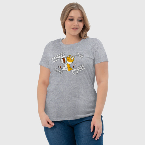 Женская футболка хлопок с принтом Корги хлебает кофе, фото #4