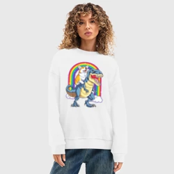 Женский свитшот oversize без начеса хлопок Корги на динозавре - фото 2