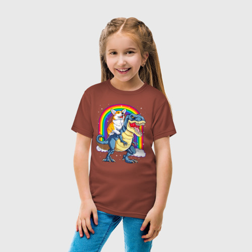 Детская футболка хлопок Корги на динозавре, цвет кирпичный - фото 5
