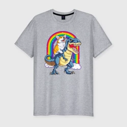 Мужская футболка хлопок Slim Корги на динозавре