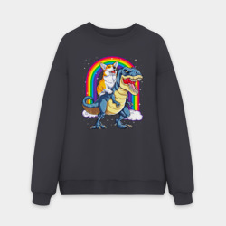 Мужской свитшот oversize без начеса хлопок Корги на динозавре