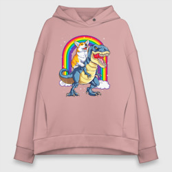 Женское худи Oversize хлопок Корги на динозавре