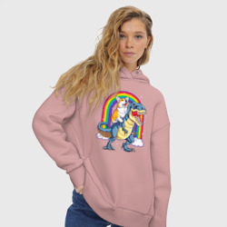 Женское худи Oversize хлопок Корги на динозавре - фото 2