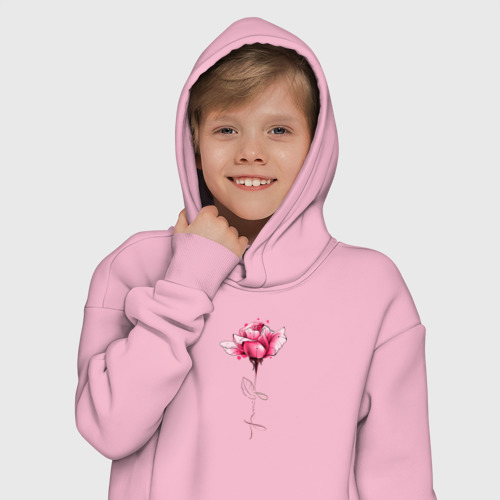 Детское худи Oversize хлопок Роза с надписью family, цвет светло-розовый - фото 12
