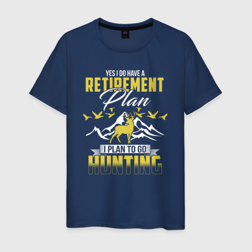 Мужская футболка из хлопка с принтом Мои планы на пенсию - охота, вид спереди №1