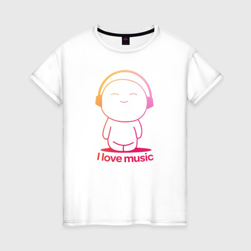 Женская футболка хлопок с принтом Я Люблю Музыку I love Music Цветная, вид спереди #2