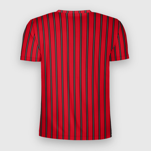 Мужская футболка 3D Slim с принтом Красно-черный узор в полоску, вид сзади #1