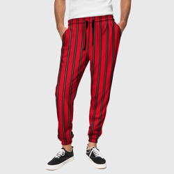 Красно-черный узор в полоску – Мужские брюки 3D с принтом купить