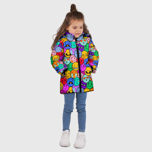 Зимняя куртка для девочек 3D Sticker bombing смайлы маленькие, цвет светло-серый - фото 5