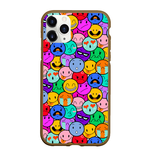 Чехол для iPhone 11 Pro Max матовый Sticker bombing смайлы маленькие, цвет коричневый