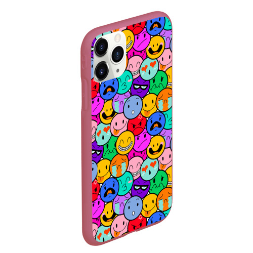 Чехол для iPhone 11 Pro Max матовый Sticker bombing смайлы маленькие, цвет малиновый - фото 3