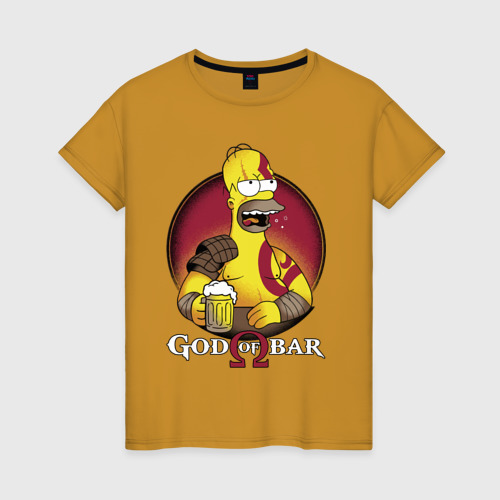 Женская футболка хлопок с принтом Homer god of bar, вид спереди #2