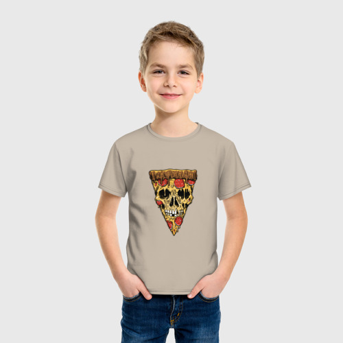 Детская футболка хлопок Pizza - Skull, цвет миндальный - фото 3