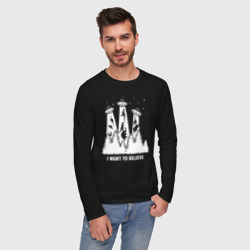 Мужской лонгслив хлопок I Want To Believe НЛО похищают динозавров - фото 2