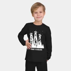 Детская пижама с лонгсливом хлопок I Want To Believe НЛО похищают динозавров - фото 2
