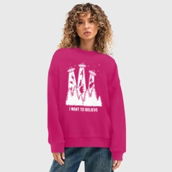 Женский свитшот oversize без начеса хлопок I Want To Believe НЛО похищают динозавров - фото 2