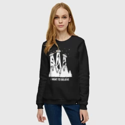 Женский свитшот хлопок I Want To Believe НЛО похищают динозавров - фото 2