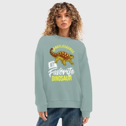 Женский свитшот oversize без начеса хлопок Анкилозавр мой любимы динозавр - фото 2