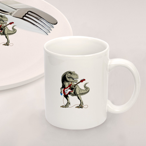Набор: тарелка + кружка Динозавр рокер - фото 2