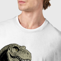 Футболка с принтом Динозавр рокер для мужчины, вид на модели спереди №4. Цвет основы: белый