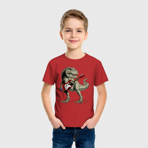 Детская футболка хлопок Динозавр рокер, цвет красный - фото 3