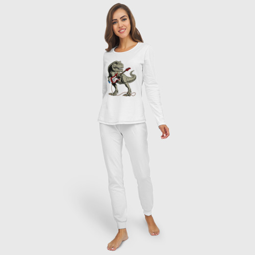 Женская пижама с лонгсливом хлопок Динозавр рокер, цвет белый - фото 3