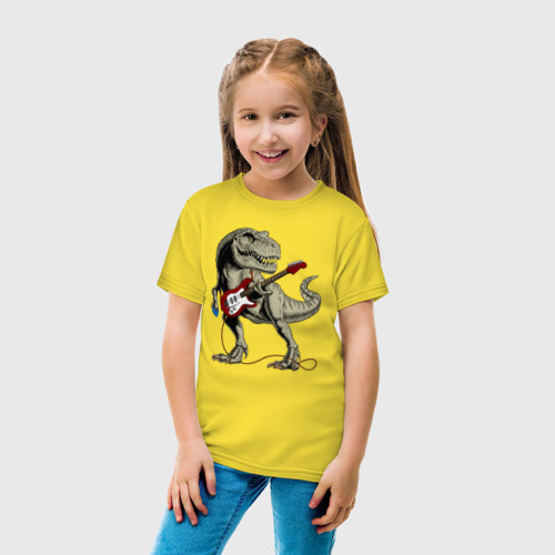 Детская футболка хлопок Динозавр рокер, цвет желтый - фото 5