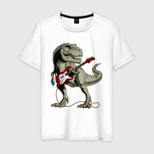 Мужская футболка из хлопка с принтом Динозавр рокер, вид спереди №1