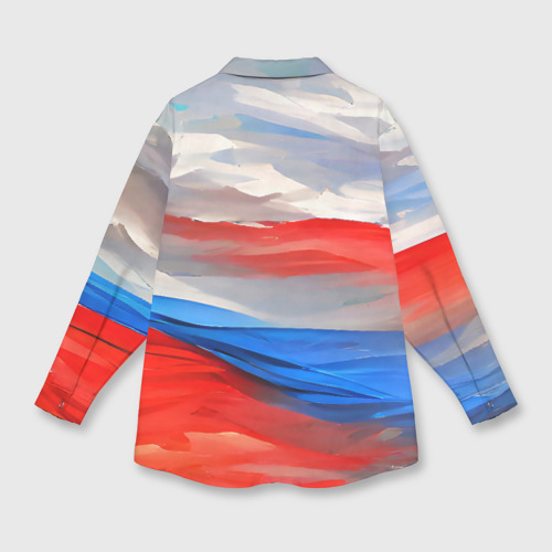 Мужская рубашка oversize 3D с принтом Флаг России в красках, вид сзади #1