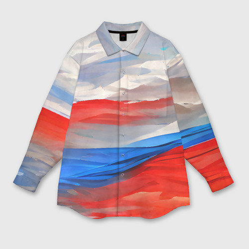Мужская рубашка oversize 3D с принтом Флаг России в красках, вид спереди #2